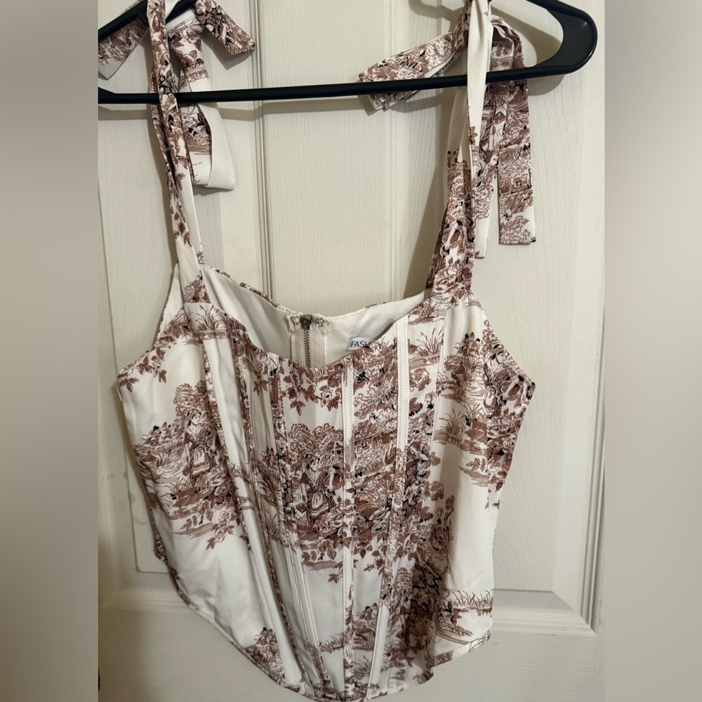 Fashion Nova Cream and Brown Bustier Crop Top